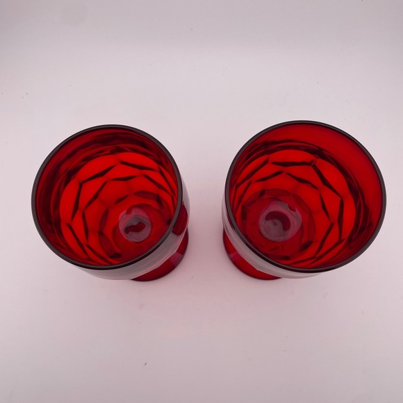 Vintage Ruby Red Glass Georgian Goblets Set of 2 Faceted Water Wine 6in - Picture 3 of 3